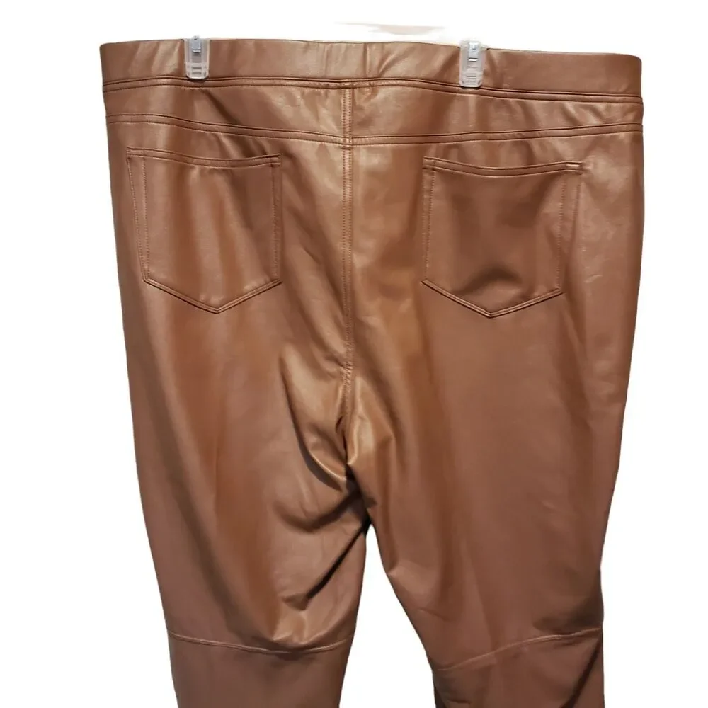 J. Jill High Rise Skinny Leg Pants Womens Faux Leather Brown Pull On Size 3X